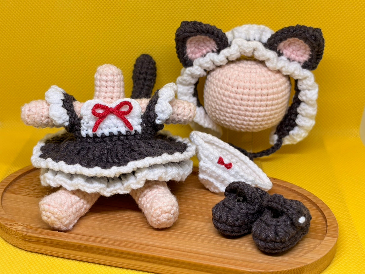 [@syusiaojie] 10cm Handmade Knit Maid Dress Set – Cat & Bunny 🐱🐰🎀