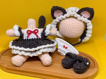 [@syusiaojie] 10cm Handmade Knit Maid Dress Set – Cat & Bunny 🐱🐰🎀