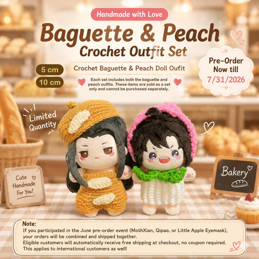 🥖🍑 Baguette & Peach Knit Outfit Set (Includes Both Outfits) | 5cm & 10cm Dolls | Limited Pre-Order - Baobaooo Candy House