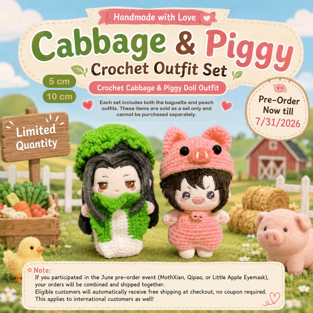 🥬🐷 Cabbage & Piggy Knit Outfit Set (Includes Both Outfits) | 5cm & 10cm Dolls | Limited Pre-Order - Baobaooo Candy House