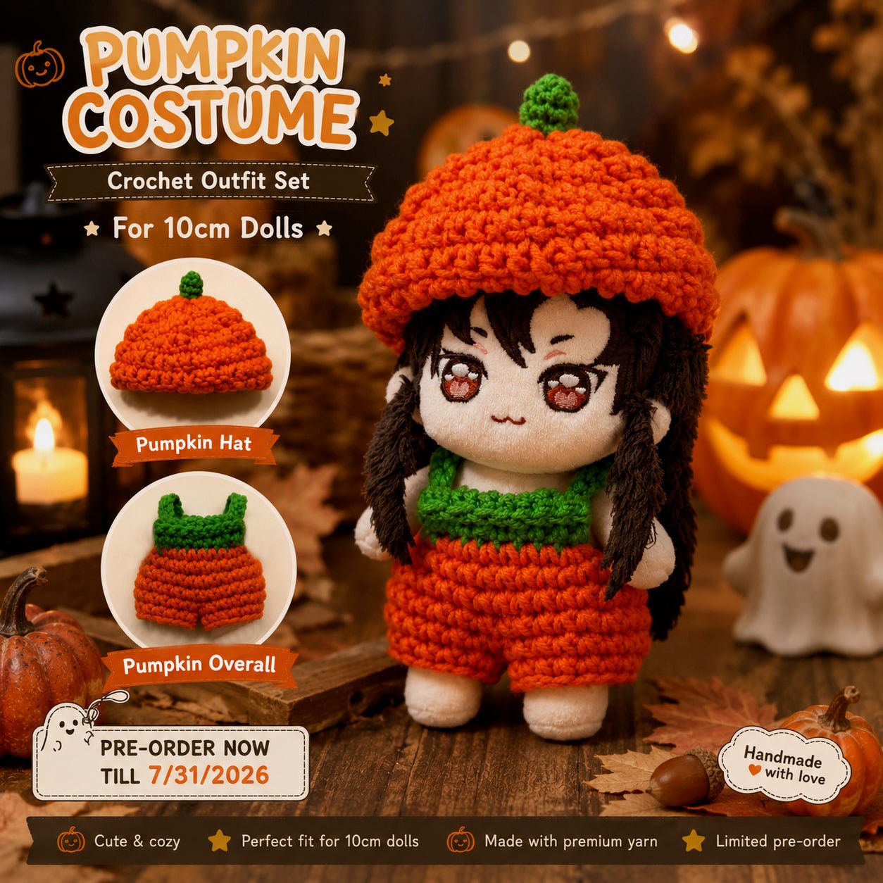 🎃 Halloween Pumpkin Knit Outfit Set | 10cm Dolls | Limited Pre-Order - Baobaooo Candy House