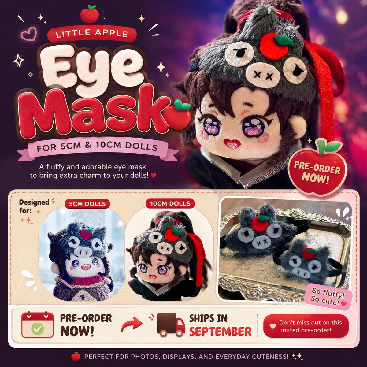 Little Apple Eye Mask – 5cm & 10cm Doll 🍎 - Baobaooo Candy House