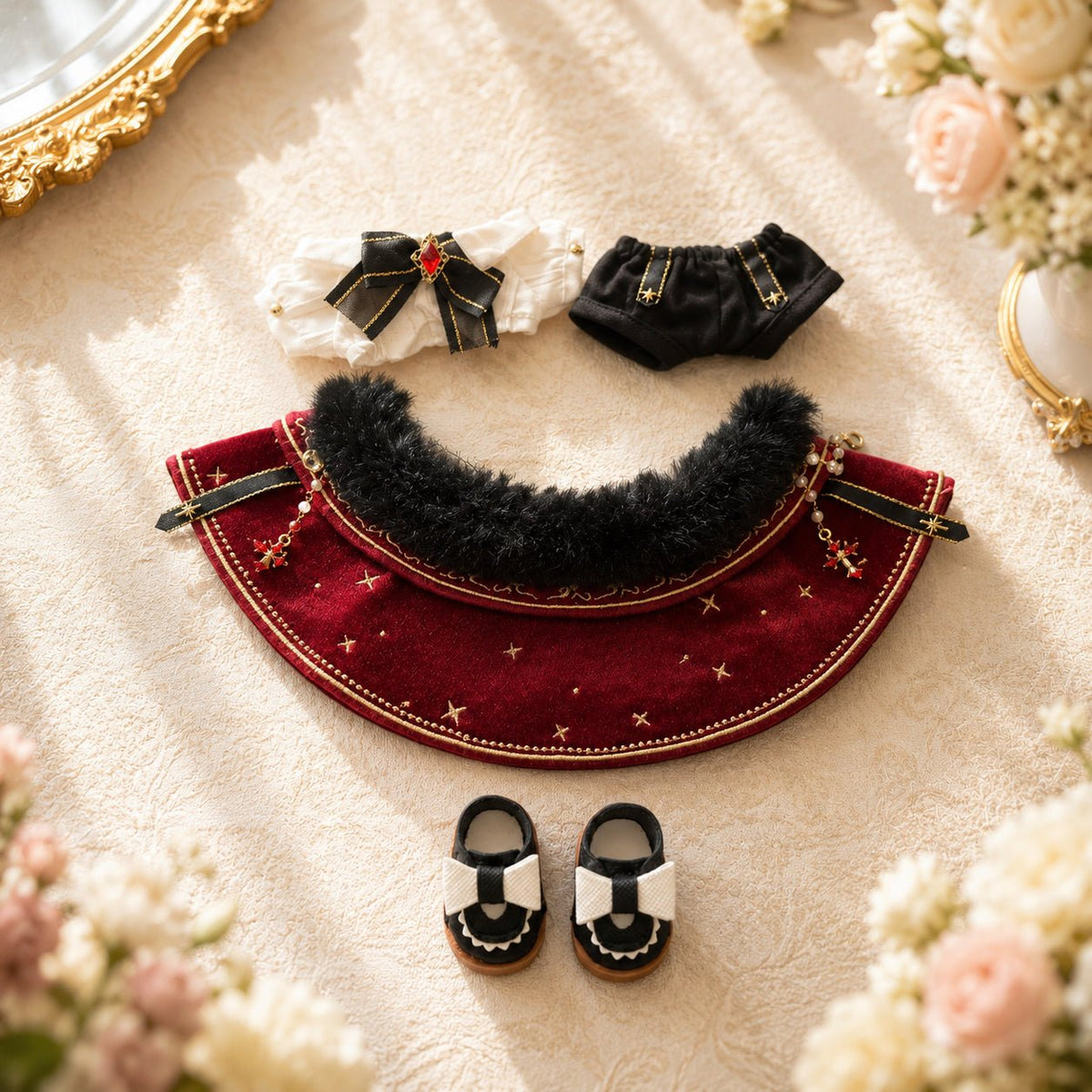 Luxurious Ornate Cape Outfit Set for 10cm Dolls – Elegant and Dramatic! - Baobaooo Candy House